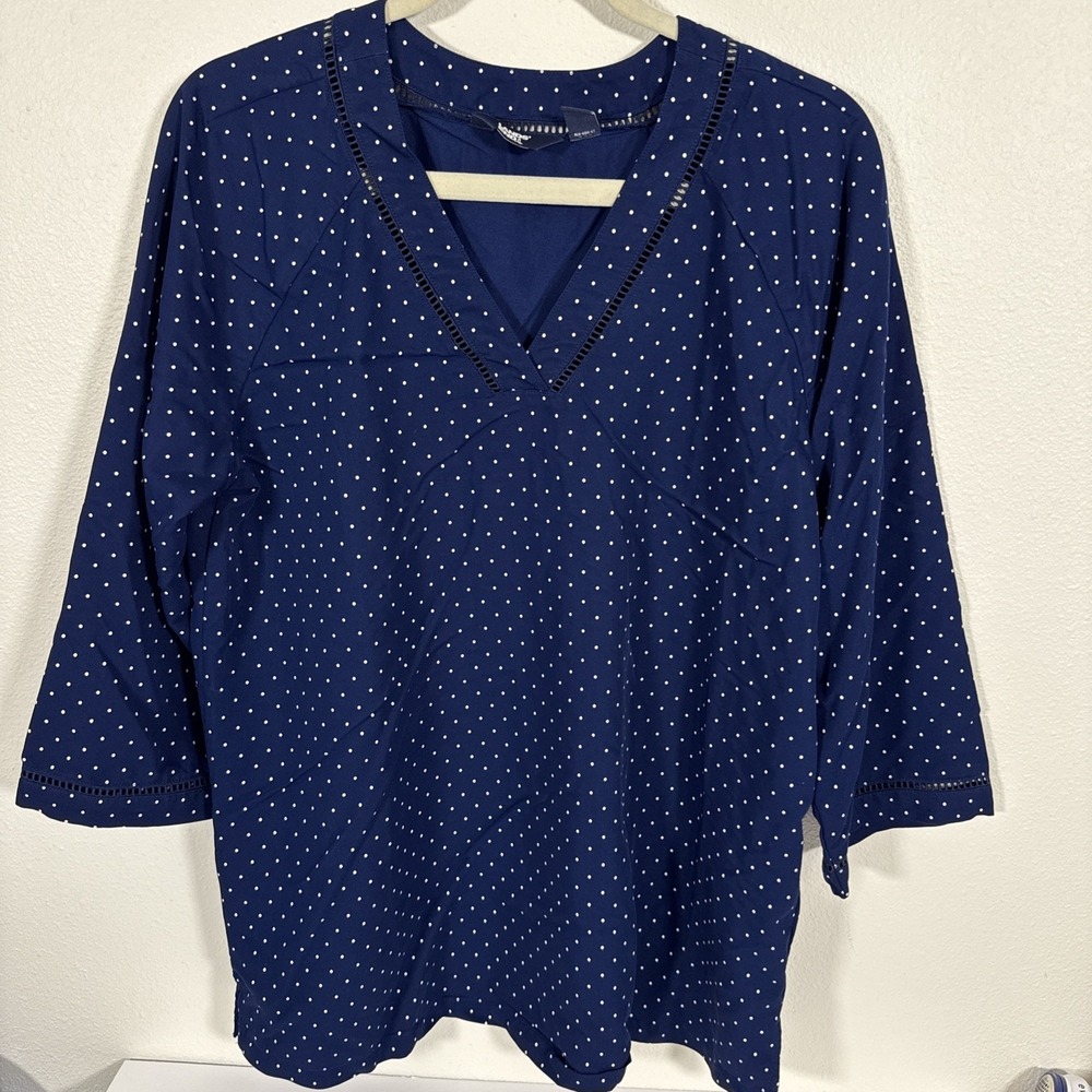 Lands End Tunic Blouse‎ Women's M/T Blue 3/4 Sleeves Rayon/Polyester L1